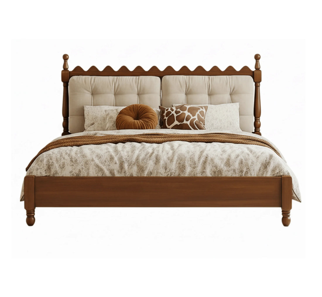 Classic Wooden Bed with Upholstered Headboard