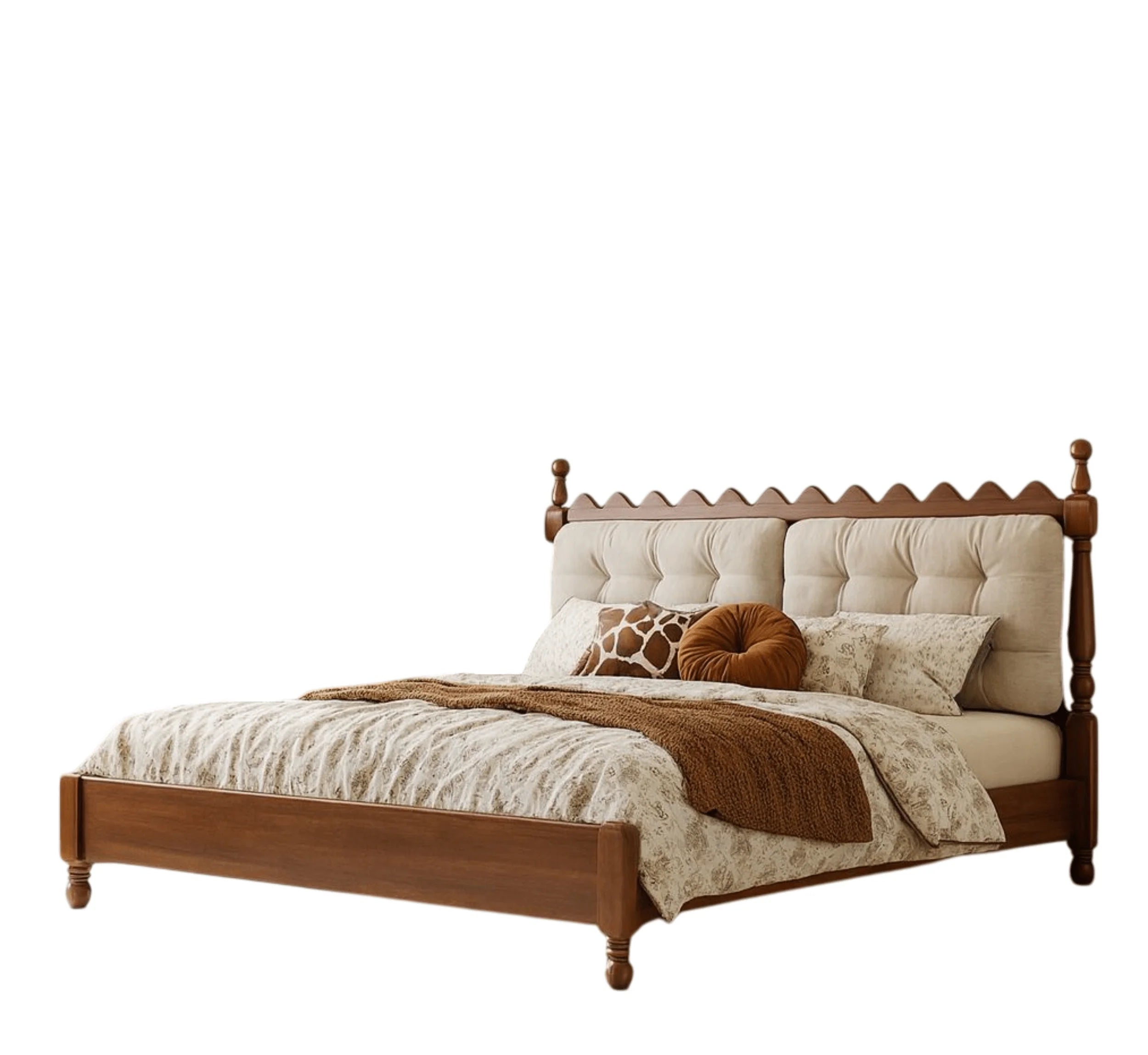 Classic Wooden Bed with Upholstered Headboard