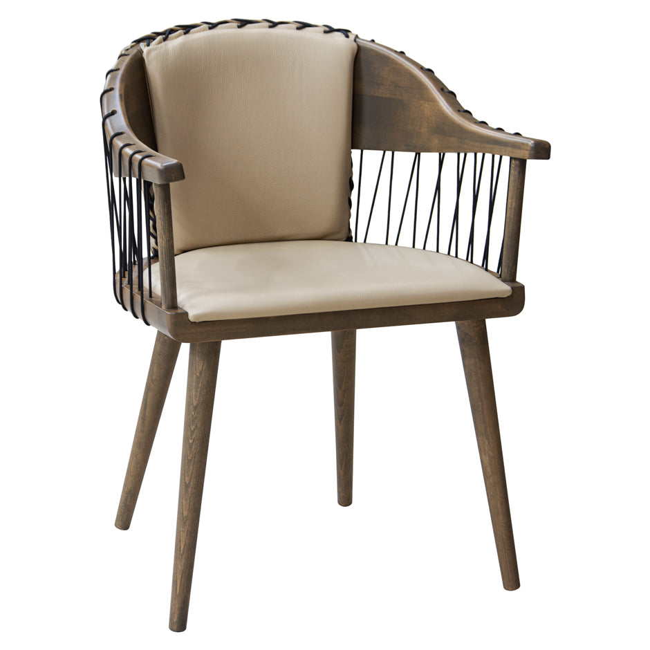 Handcrafted Wooden Accent Chair with Rope Weave