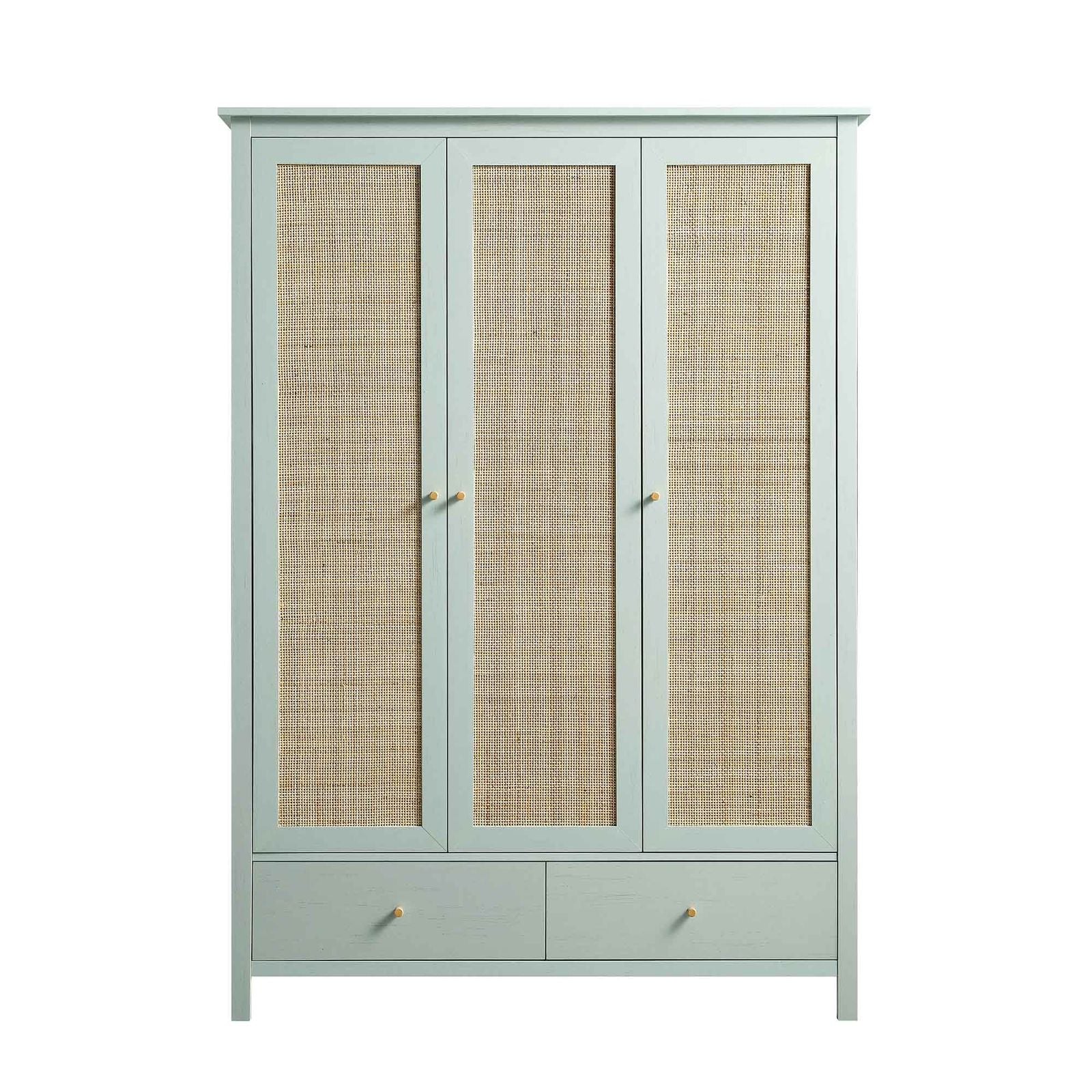 Premium Cane & Wood 3-Door Wardrobe with Storage Drawers