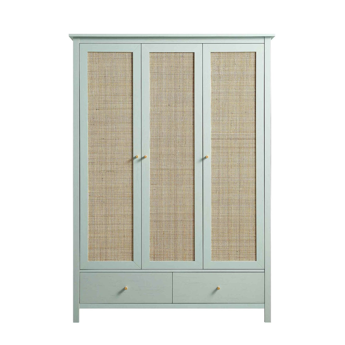 Premium Cane & Wood 3-Door Wardrobe with Storage Drawers