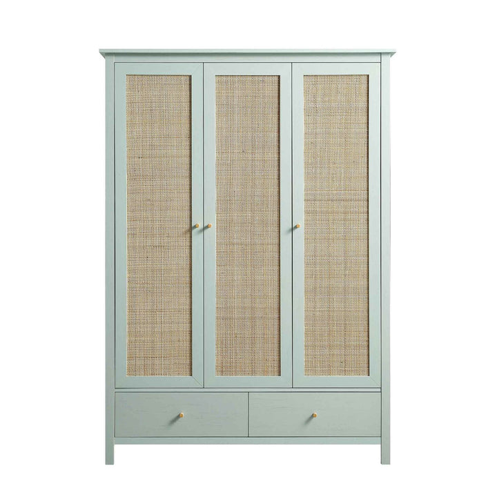 Premium Cane & Wood 3-Door Wardrobe with Storage Drawers