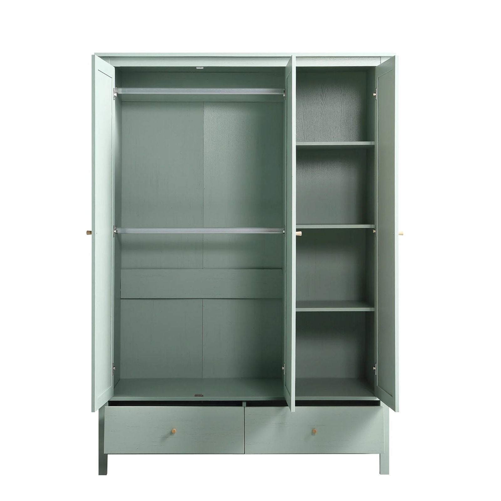 Premium Cane & Wood 3-Door Wardrobe with Storage Drawers