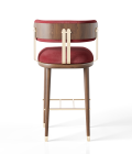 Burgundy Velvet Bar Stool with Gold & Wood Accents