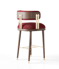 Burgundy Velvet Bar Stool with Gold & Wood Accents