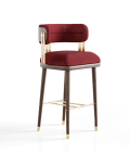 Burgundy Velvet Bar Stool with Gold & Wood Accents