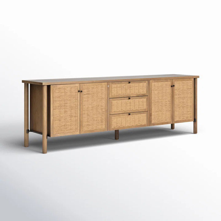 Solid Wood Sideboard with Rattan Doors