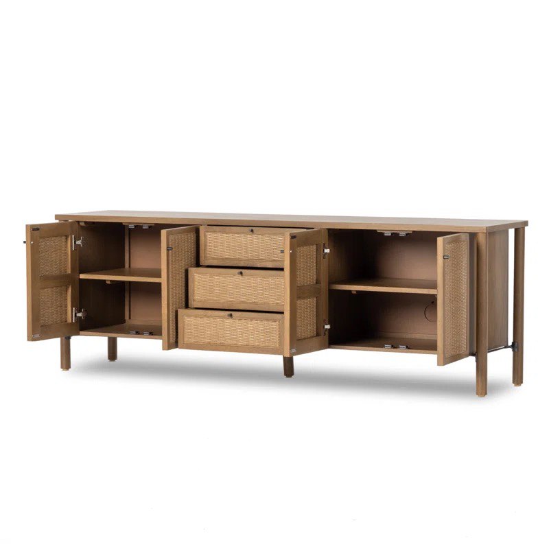 Solid Wood Sideboard with Rattan Doors