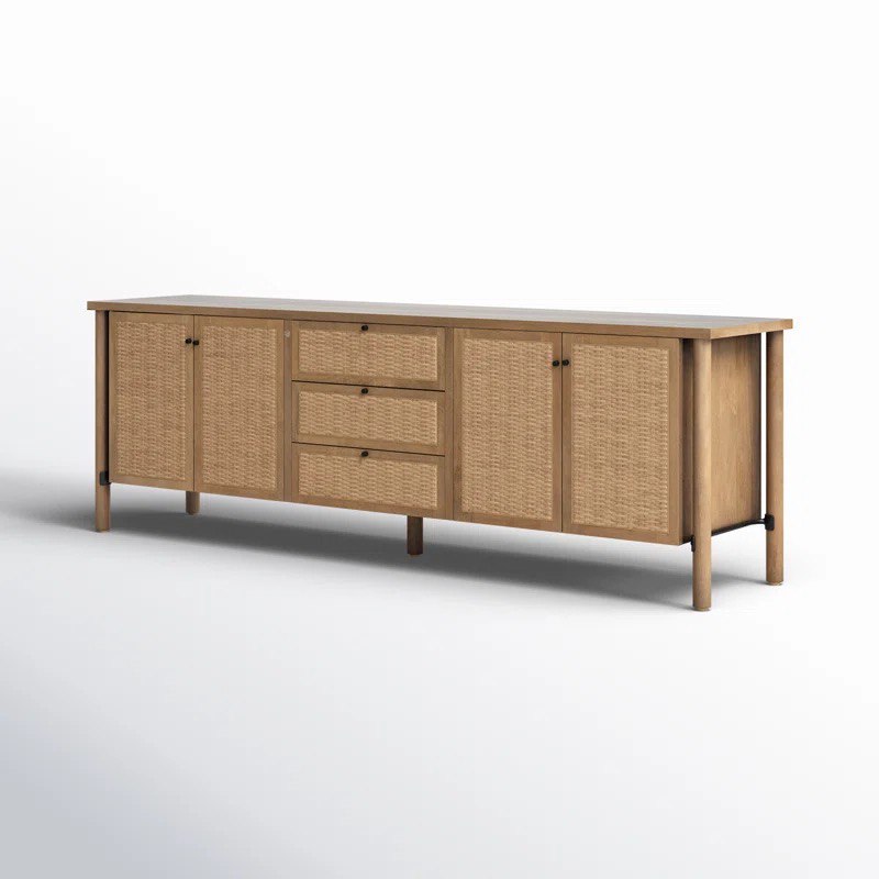 Solid Wood Sideboard with Rattan Doors
