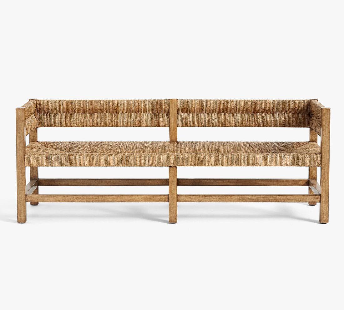 Handwoven Jute Rope Wooden Bench