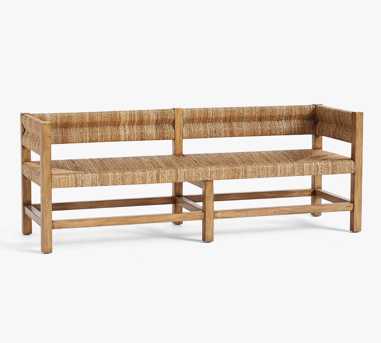 Handwoven Jute Rope Wooden Bench