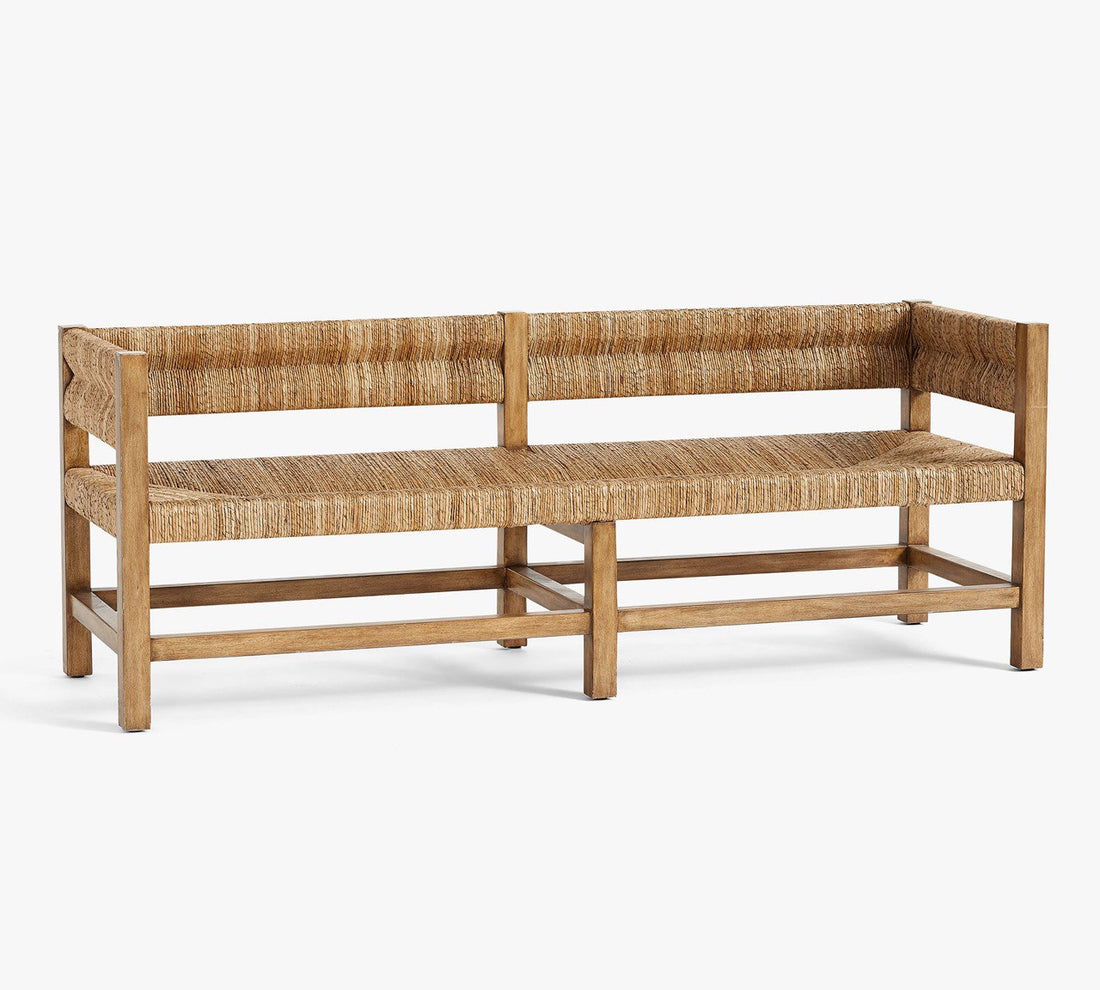 Handwoven Jute Rope Wooden Bench