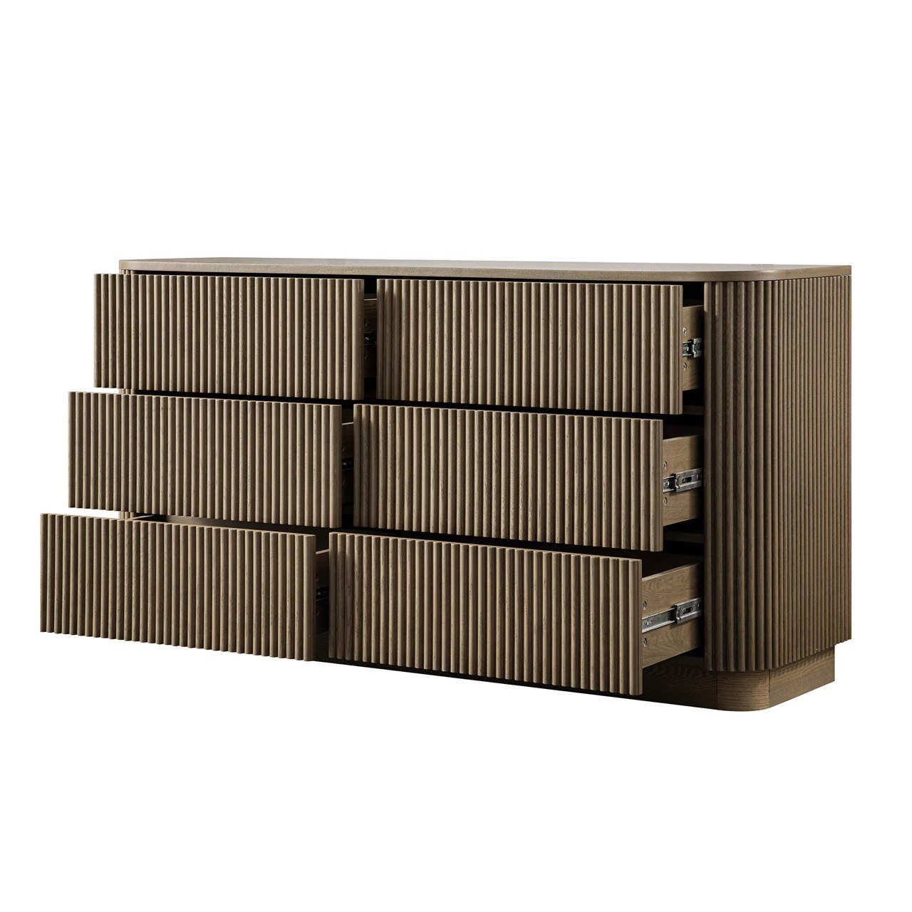 Modern Ribbed Wood 6-Drawer Dresser