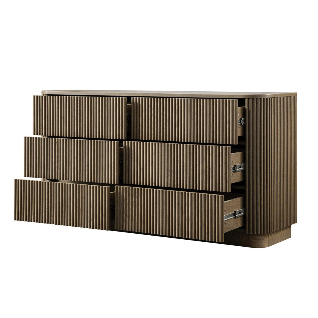 Modern Ribbed Wood 6-Drawer Dresser