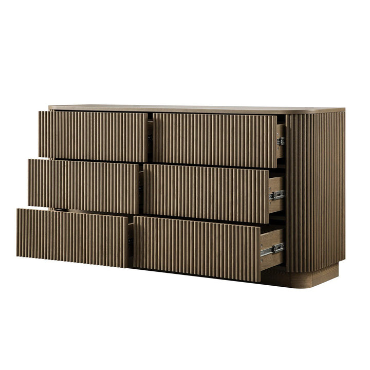 Modern Ribbed Wood 6-Drawer Dresser